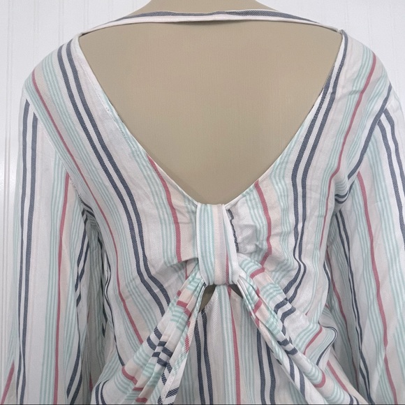 Drew Striped Statement Top Low Back Statement Sleeves Deep Scoopneck XS - Picture 5 of 12